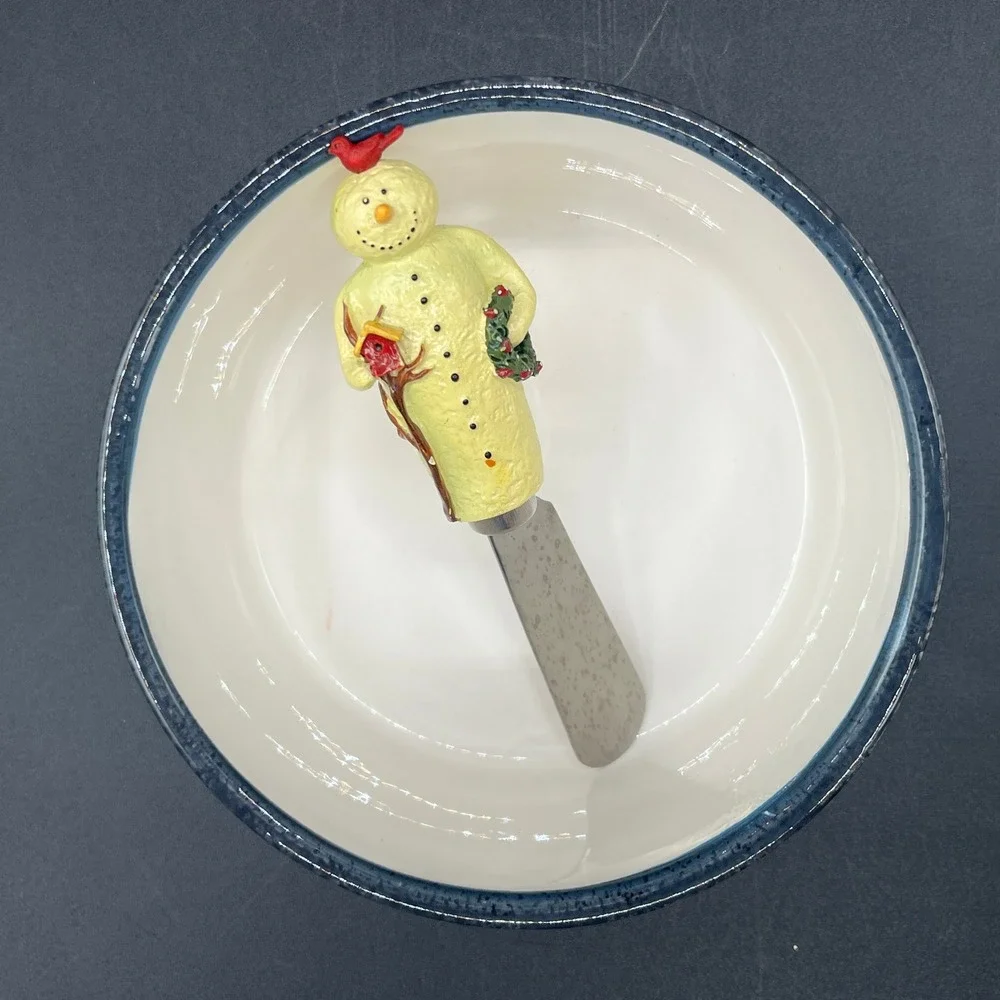 Certified International Mary Beth Baxter Snowman Dip‎ Bowl and Spreader Set Blue